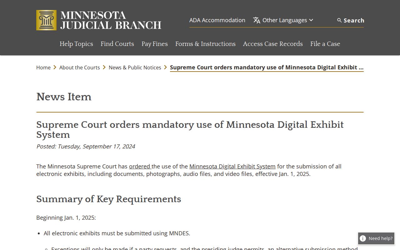 Lake of the Woods County court schedule digital exhibit access notice