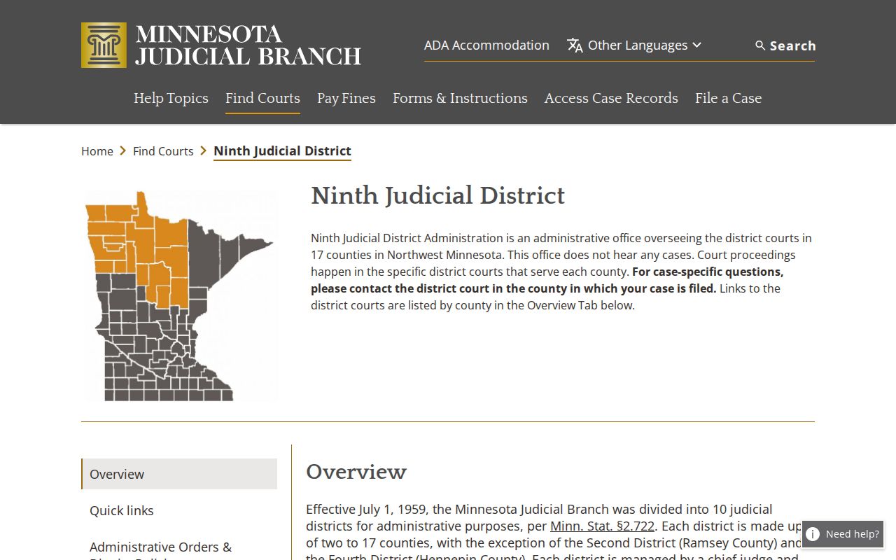 Lake of the Woods County court calendar Ninth Judicial District source