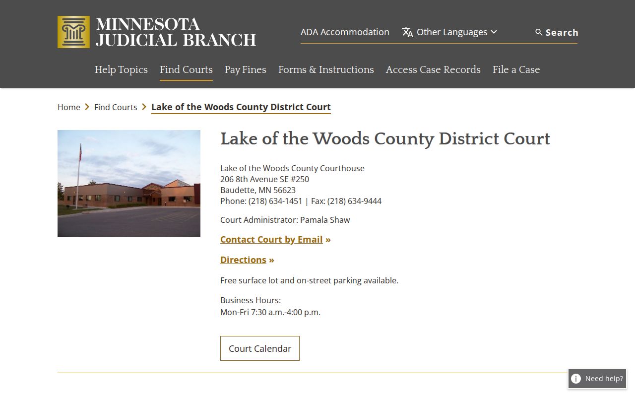Lake of the Woods County court docket Minnesota District Court source