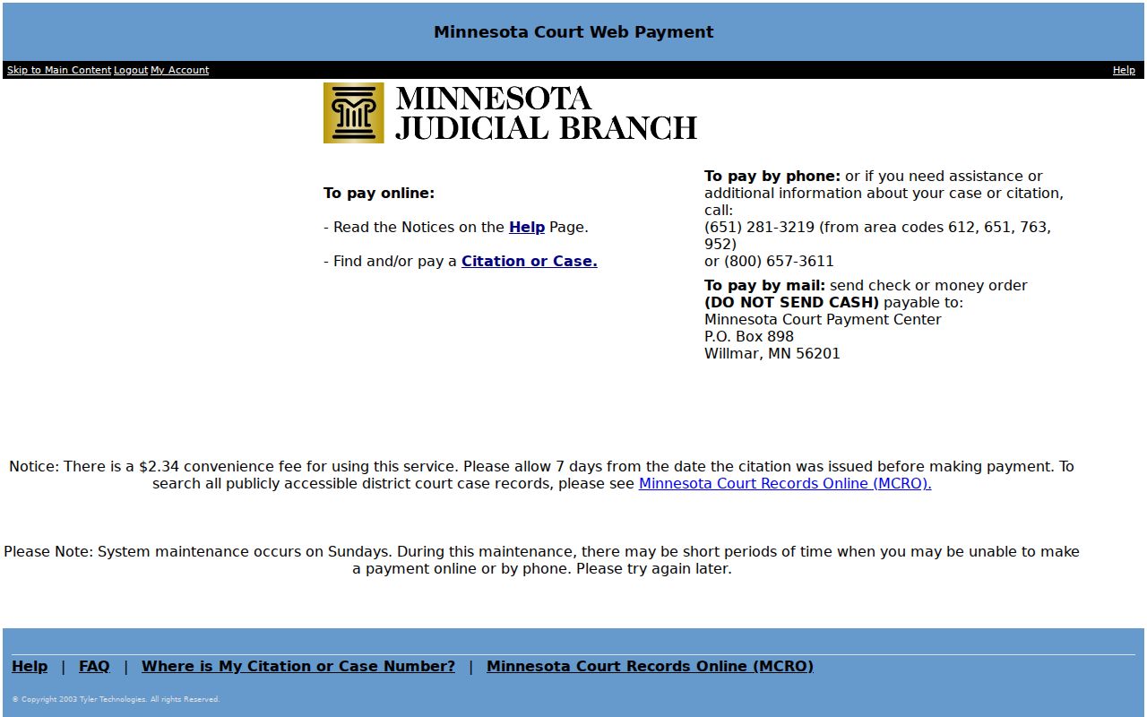 Lake of the Woods County traffic court records Court WebPay payment path